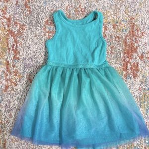 Ombré blue green teal tulle tank dress. 2t